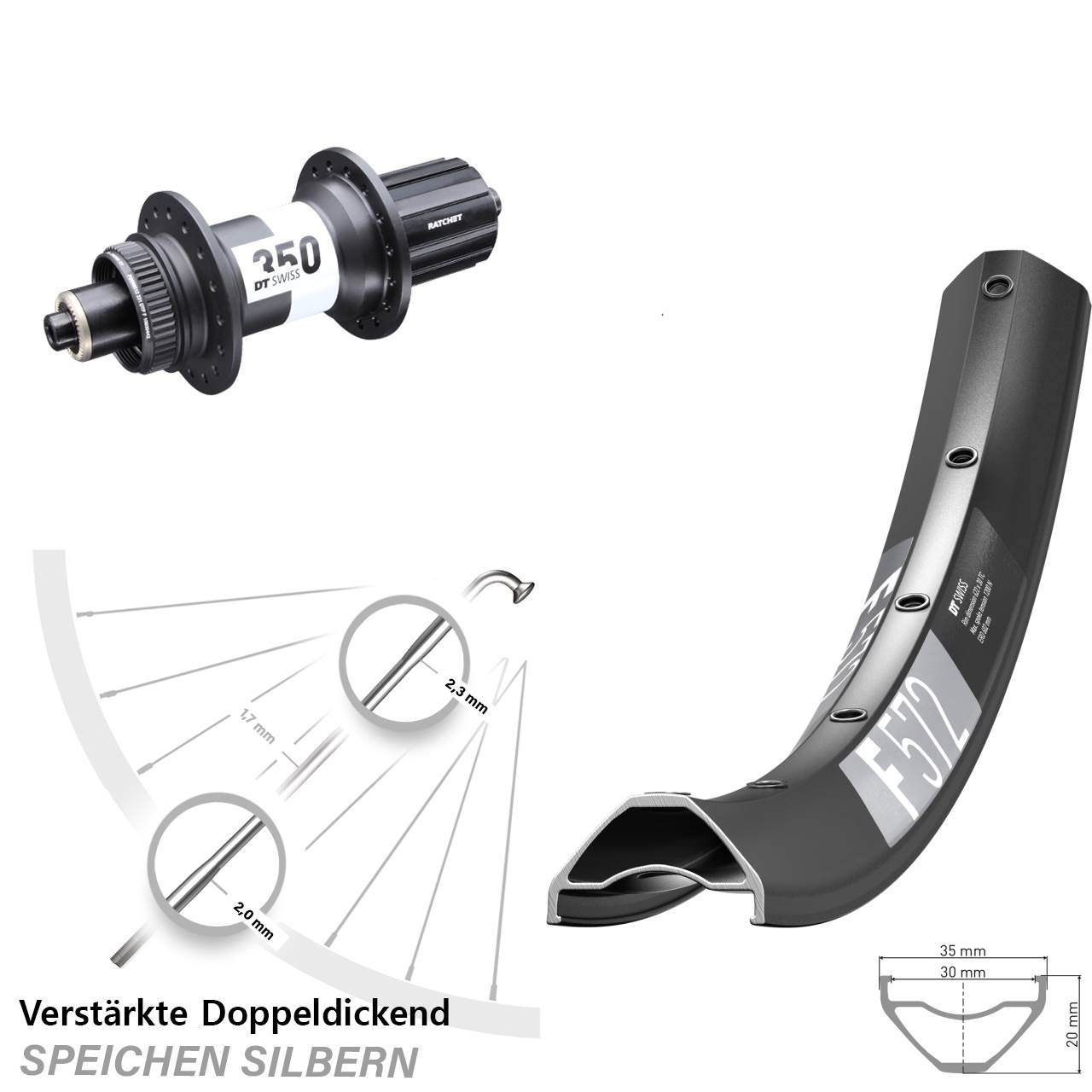 29 Zoll DT Swiss F 572 DT Swiss 350 Ratchet 36 Centerlock Hinterrad QR 8-11 fach HG