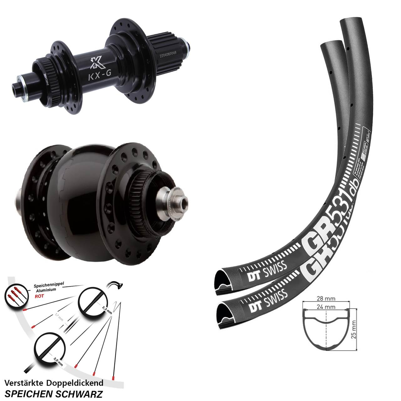 28-29 Zoll DT Swiss GR531 KX-GS Heavy Duty SON delux Disc Laufrad-Satz QR Micro Spline