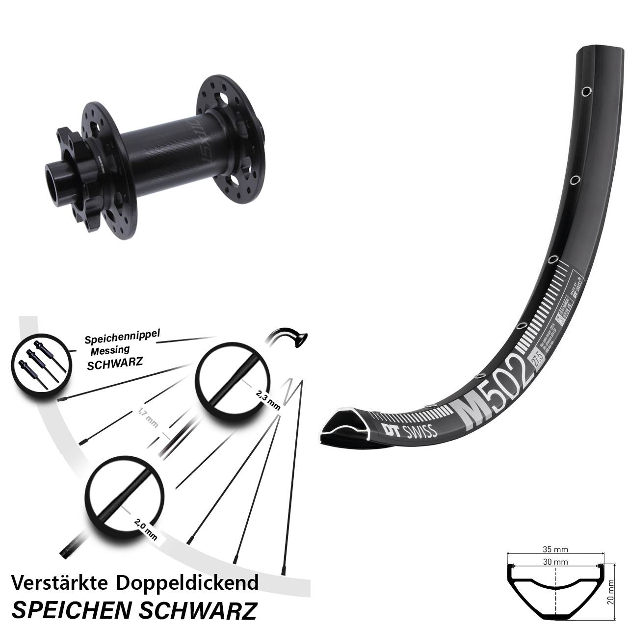 27,5 Zoll DT Swiss M502 Bear Pawls Vorderrad 6-Loch 15x110 Boost