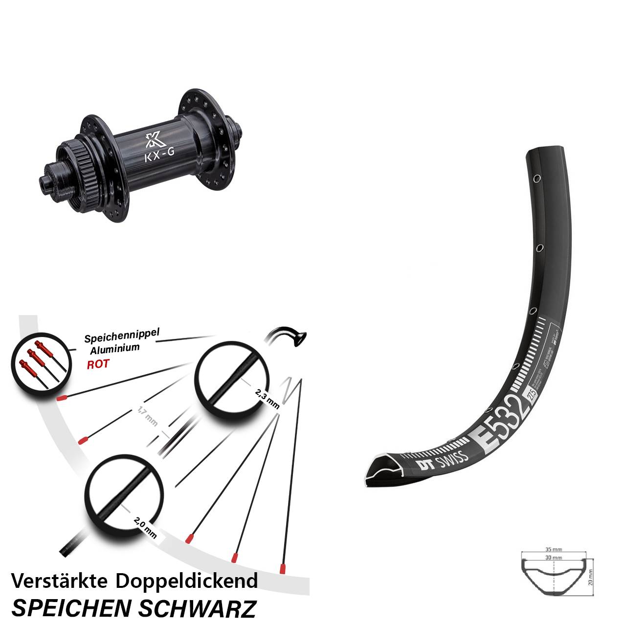 Disc Vorderrad 27,5 Zoll DT Swiss E 532 KX-G für Schnellspanner