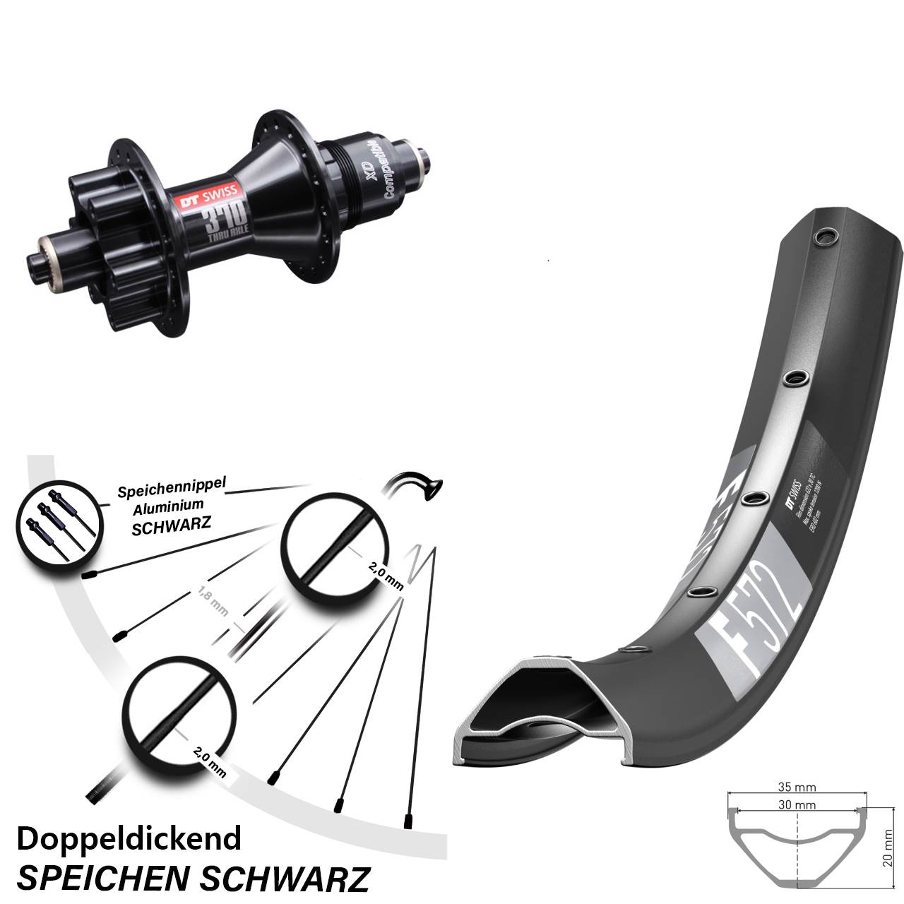 DT Swiss F 572-370 29 Zoll Hinterrad 6-Loch für Schnellspanner SRAM XD