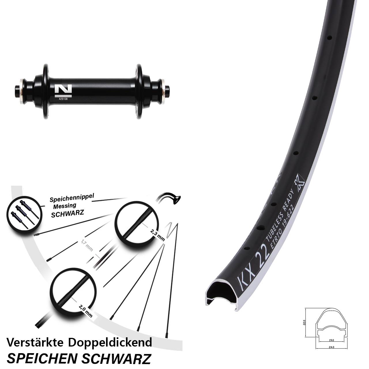 Vorderrad für Schnellspanner 28 Zoll KX 22 Novatec A291SB