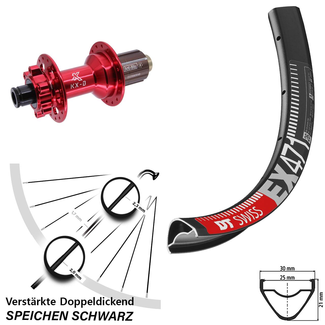 Boost 6-Loch 29 Zoll Hinterrad 12x148 DT Swiss EX 471 KX-B rot 8-12 fach HG