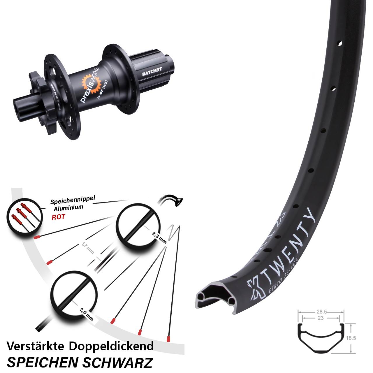 Disc Hinterrad 20 Zoll KX Twenty DT Swiss 350 8-11 fach HG 12x142