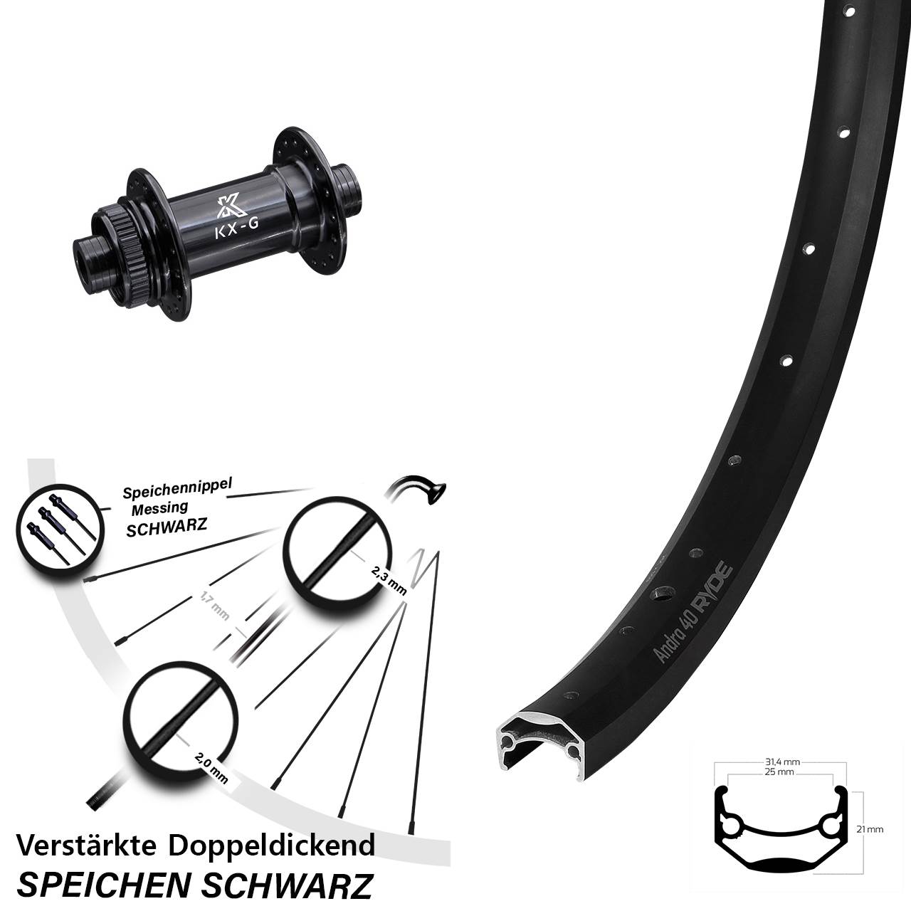 Vorderrad Centerlock 28-29 Zoll Ryde Andra 40 Disc KX-G 15x100