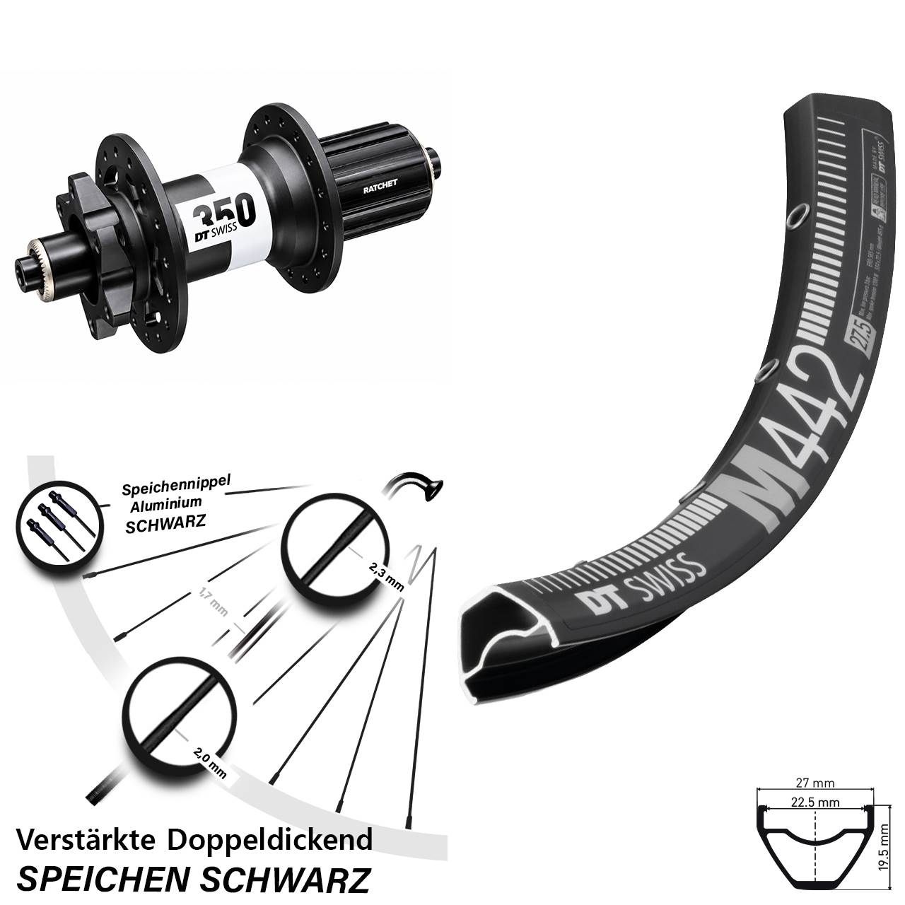 Disc Hinterrad 28-29 Zoll DT Swiss M 442-350 8-11 fach für Schnellspanner