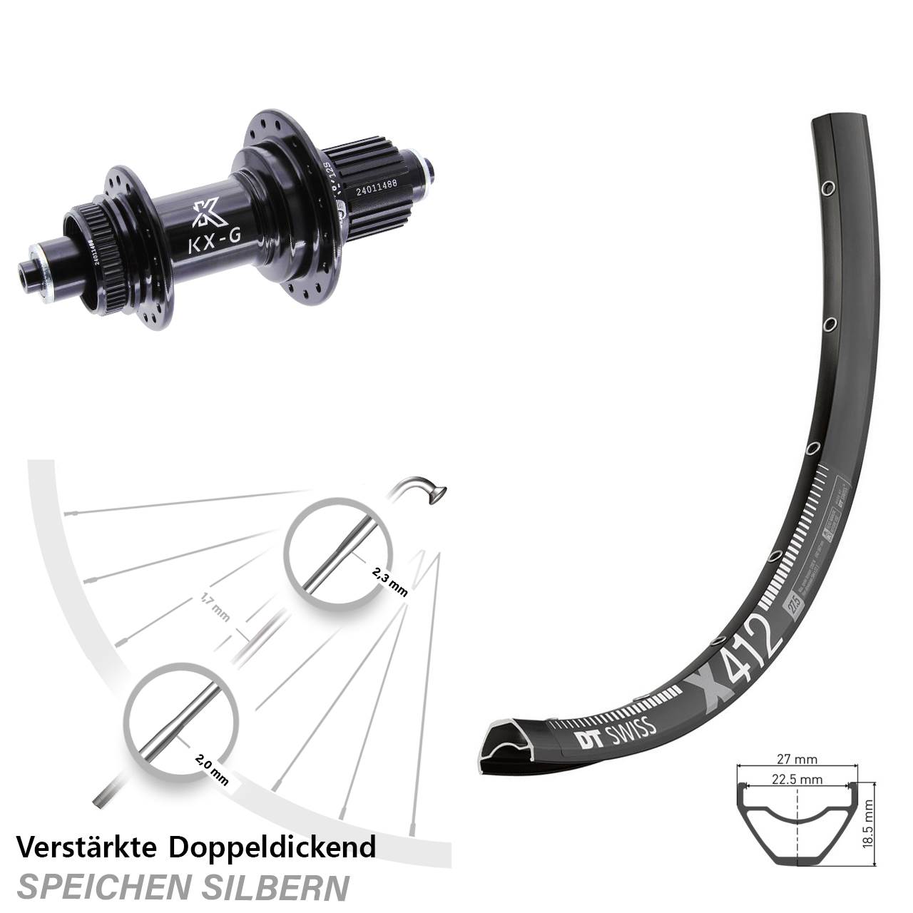 Centerlock Hinterrad für Schnellspanner 29 Zoll DT Swiss X 412 KX-G Shimano Micro Spline