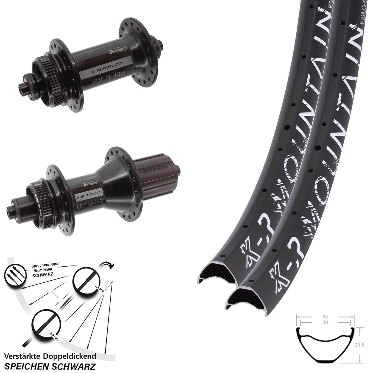 29 Zoll KX-R Mountain DT Swiss 370 Hybrid Disc Laufradsatz für Schnellspanner 8-11 fach