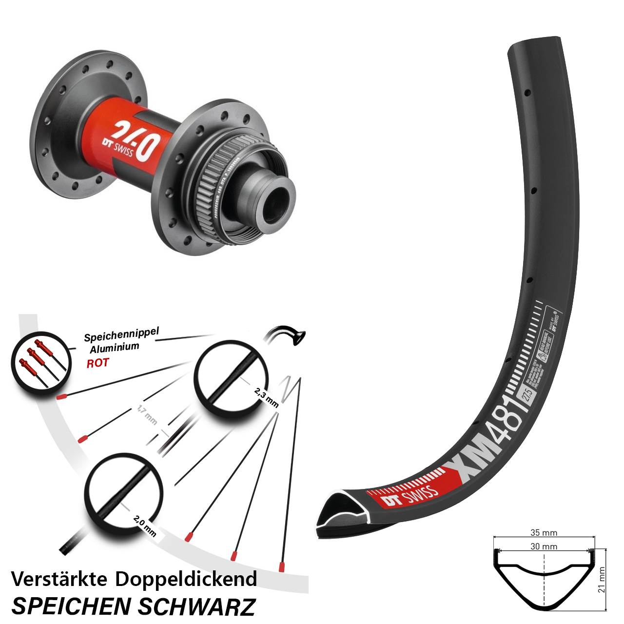 DT Swiss XM481-240 27,5 Zoll Vorderrad Centerlock 12x100