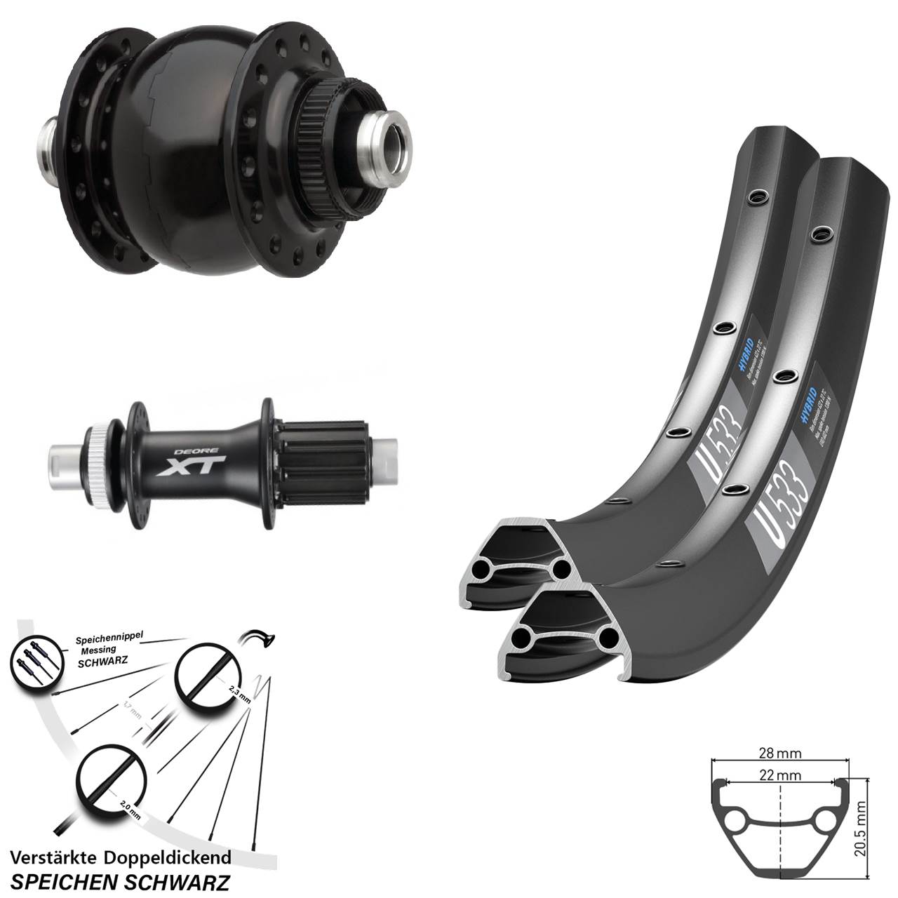 Centerlock Laufradsatz 28 Zoll DT Swiss U533 Shimano FH-M788 SONdelux HG 12x100/142