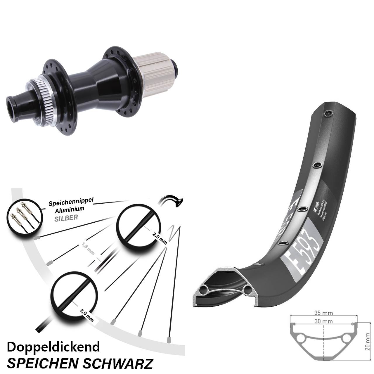 Centerlock Hinterrad 29 Zoll DT Swiss E 593 Novatec CL142 8-12 fach HG 12x142