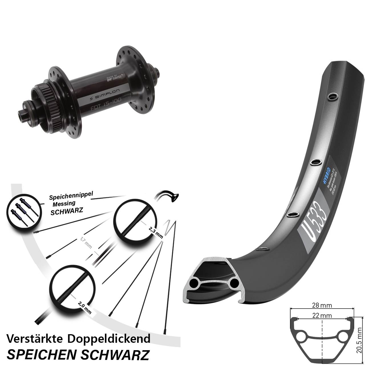 26 Zoll DT Swiss U 533-370 Centerlock Vorderrad QR