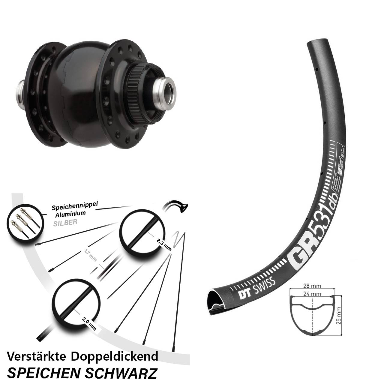 Vorderrad 12x100 mm DT Swiss GR 531 DB Gravel SON delux Disc Centerlock Steckachse