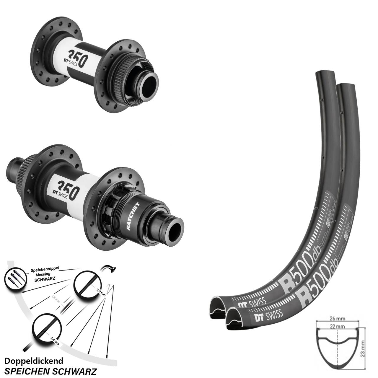 Disc Laufradsatz 15x100/142 28 Zoll DT Swiss R500-350 Ratchet 36 SRAM XDR