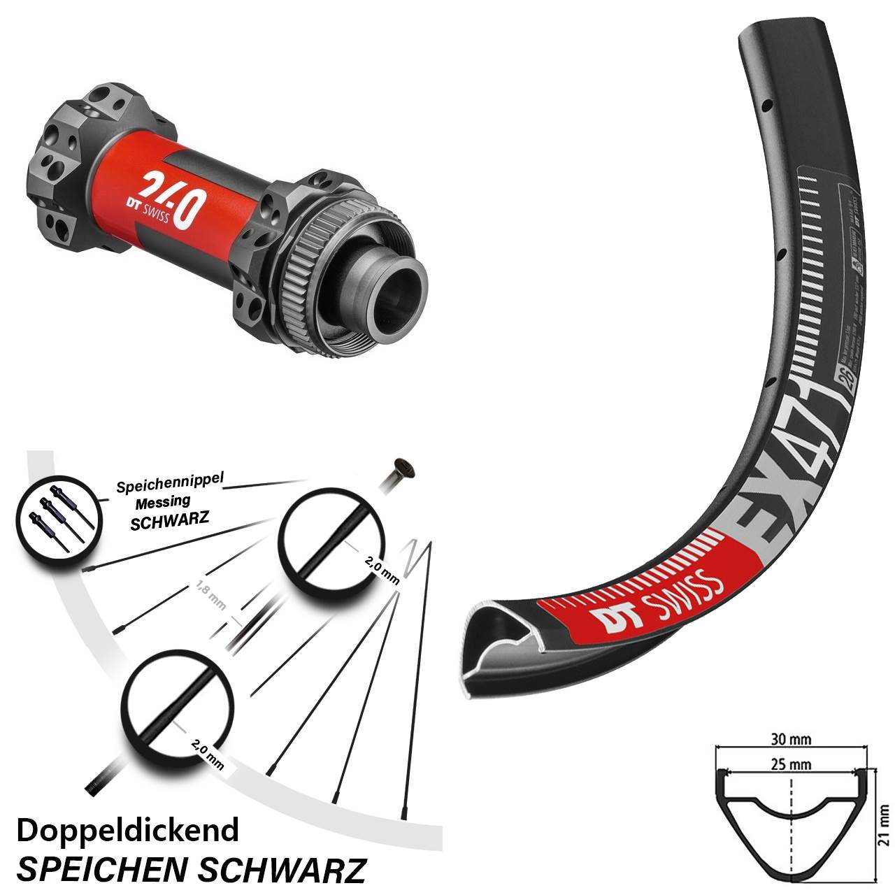 DT Swiss 240 Nabe Straightpull Centerlock Boost EX 471 Vorderrad 27,5 Zoll