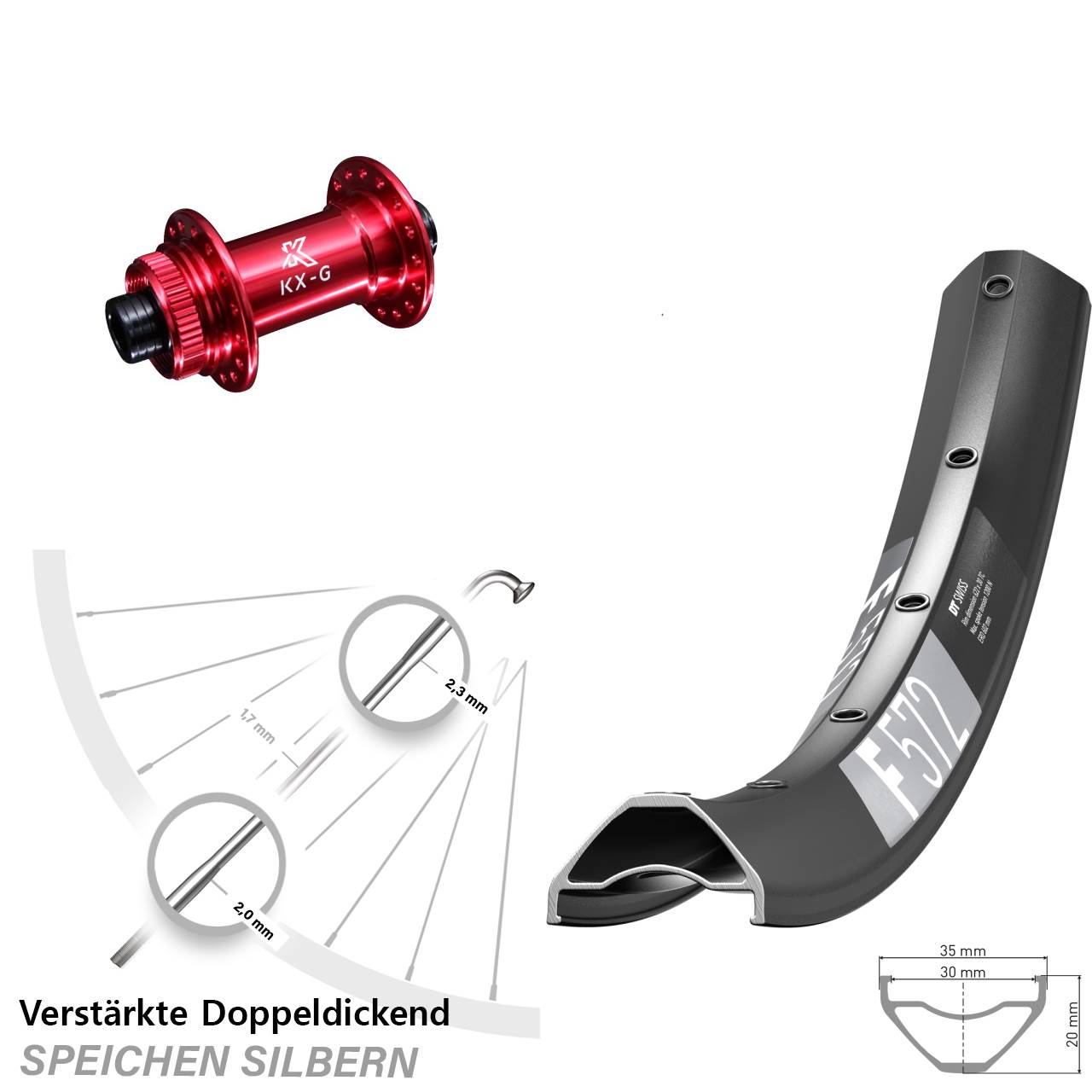Vorderrad Centerlock 15x100 29 Zoll DT Swiss F572 KX-G rot