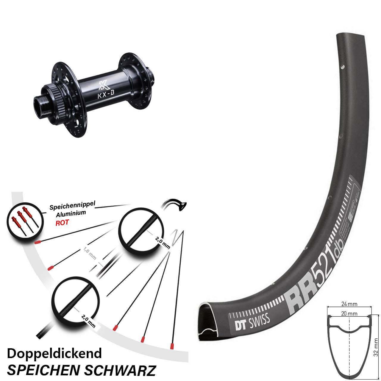 28 Zoll Laufrad KX-Boost 12x110 mm DT Swiss RR 521 DB Centerlock