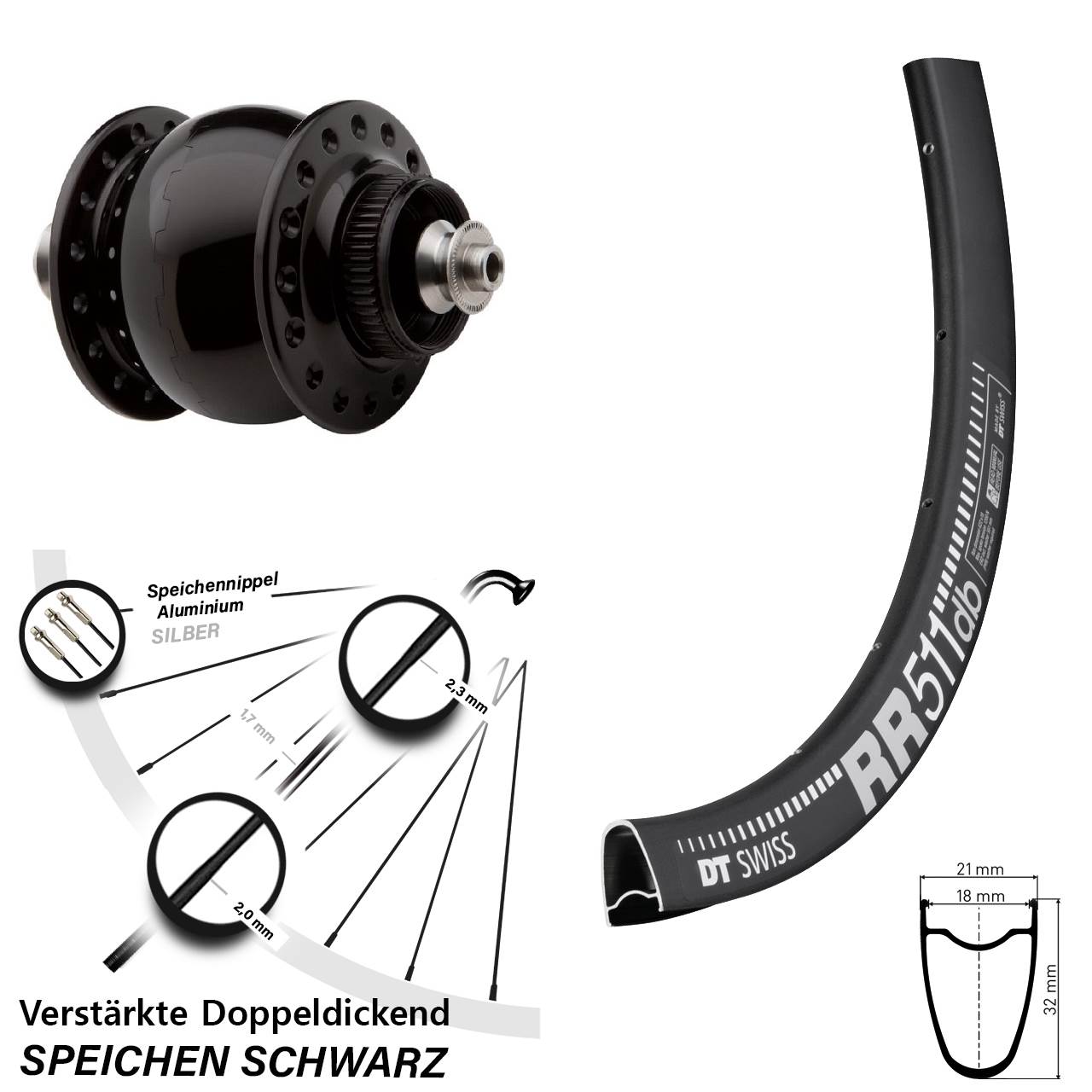 Disc Nabendynamovorderrad DT Swiss RR 511 SON 28 Zoll QR