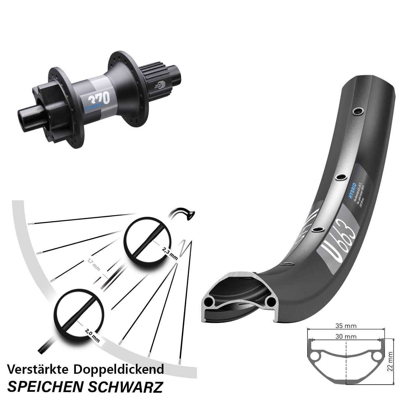 Disc Hinterrad 26 Zoll DT Swiss U663-370 Hybrid Micro Spline 12x148 Boost