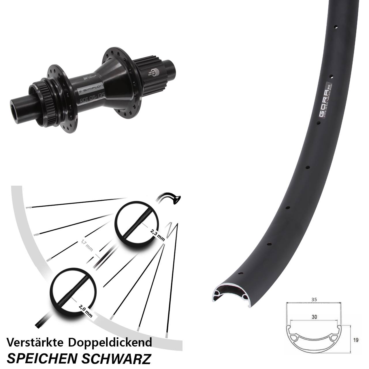 Gora 30 DT Swiss 370 Hybrid 29 Zoll Hinterrad Centerlock 12x142 Micro Spline