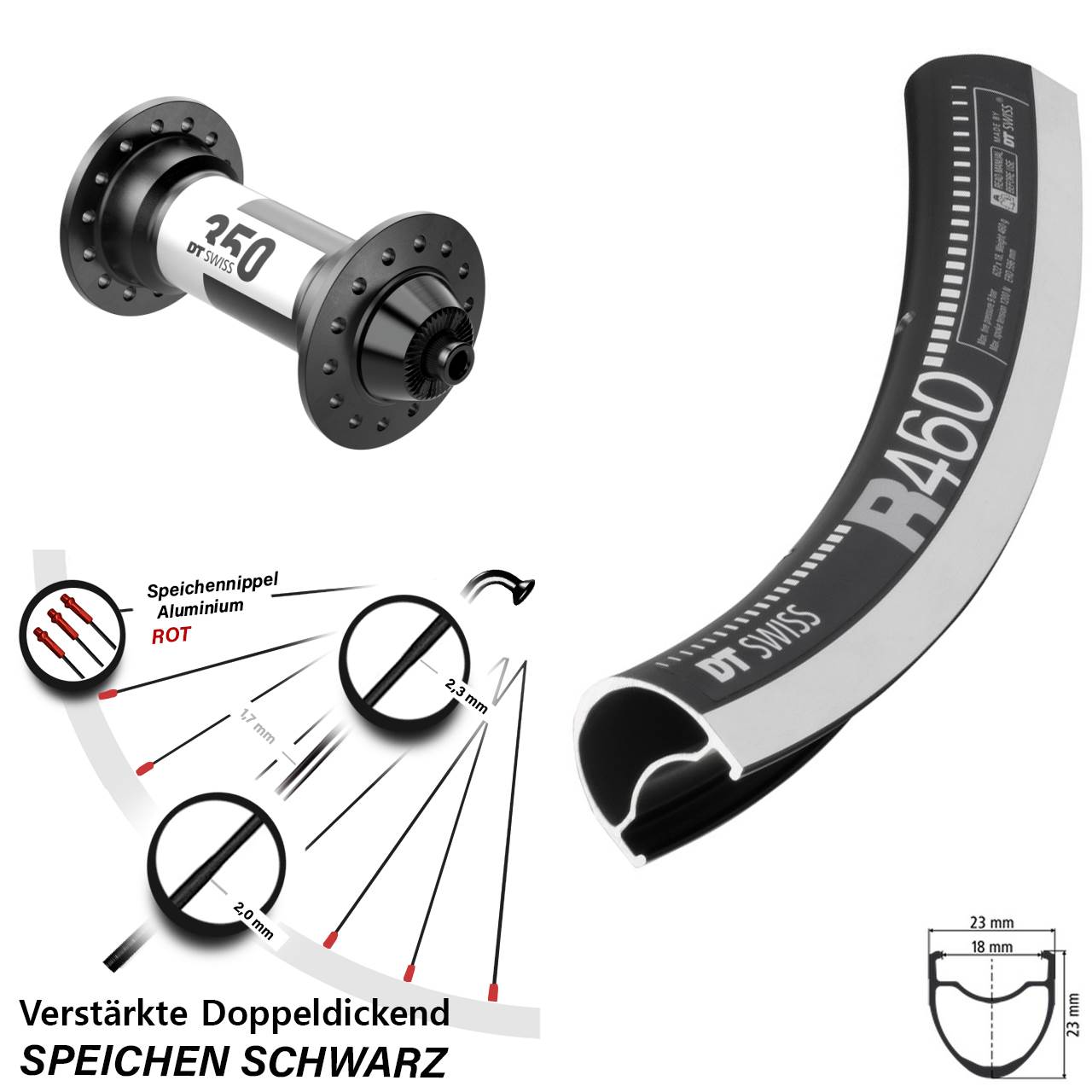 28 Zoll Vorderrad DT Swiss R460-350 Rennrad Felgenbremse