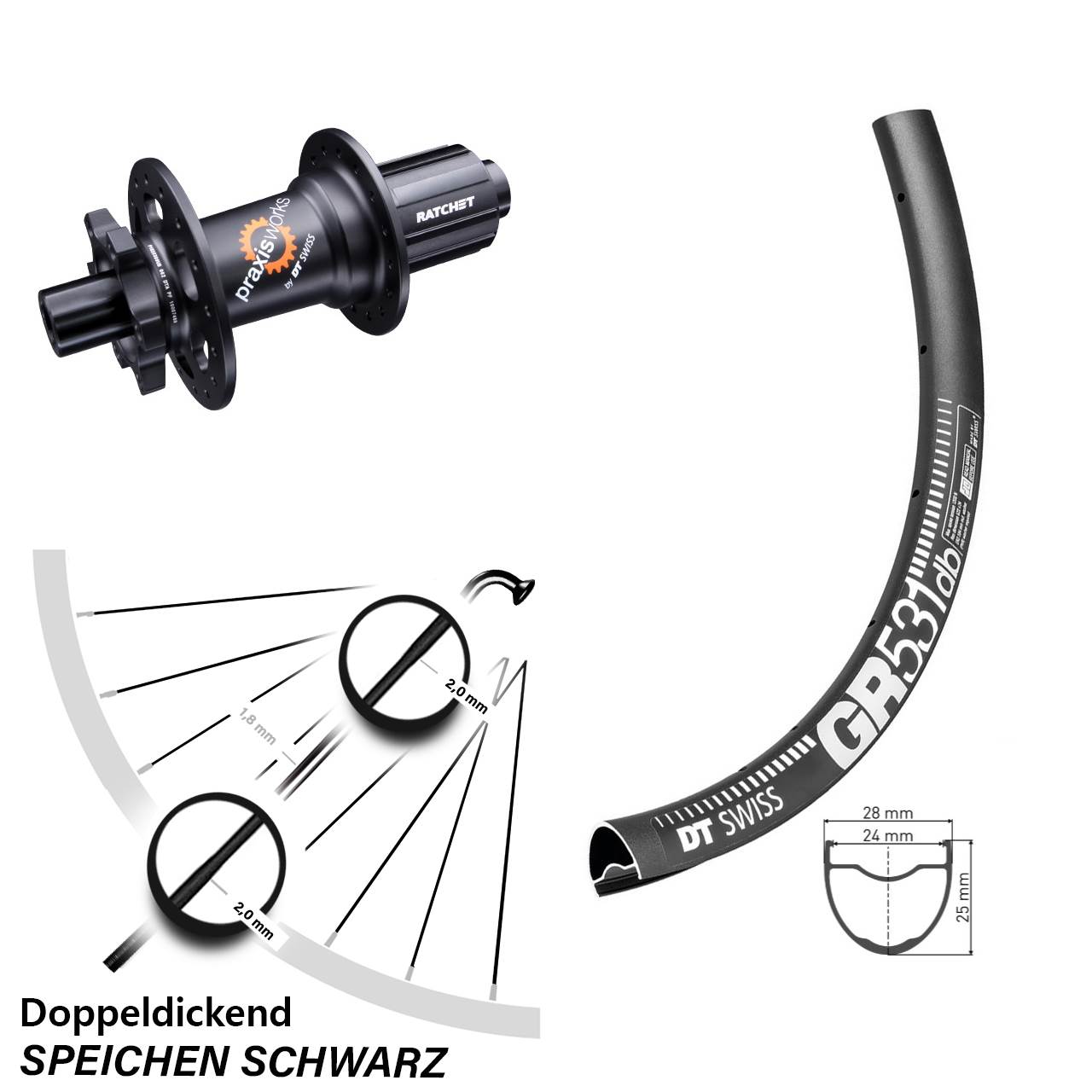 DT Swiss GR 531-350 27,5 Zoll Disc Hinterrad 12x142 8-11 fach HG