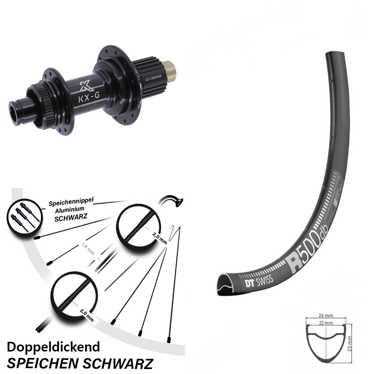 28-29 Zoll DT Swiss R500 KX-G Hinterrad Centerlock 12x142 Shimano Micro Spline