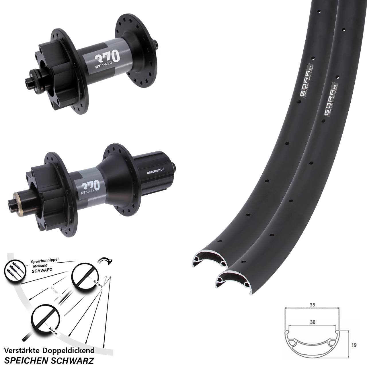 29 Zoll Gora 30 DT Swiss 370 6-Loch Laufradsatz für Schnellspanner 8-11 fach HG