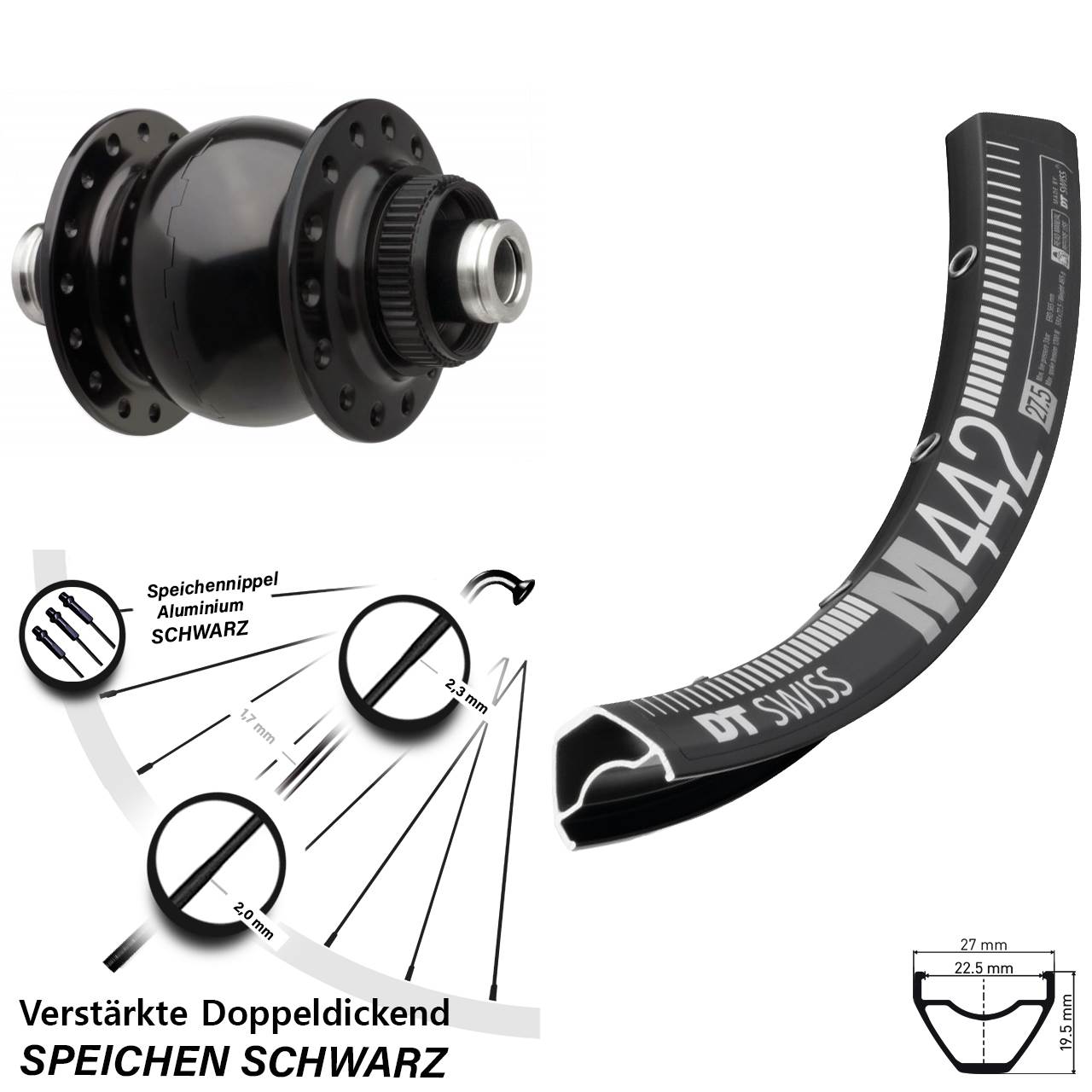 Disc Nabendynamo-Laufrad 29 Zoll DT Swiss M 442 SON 28 12x110 Boost