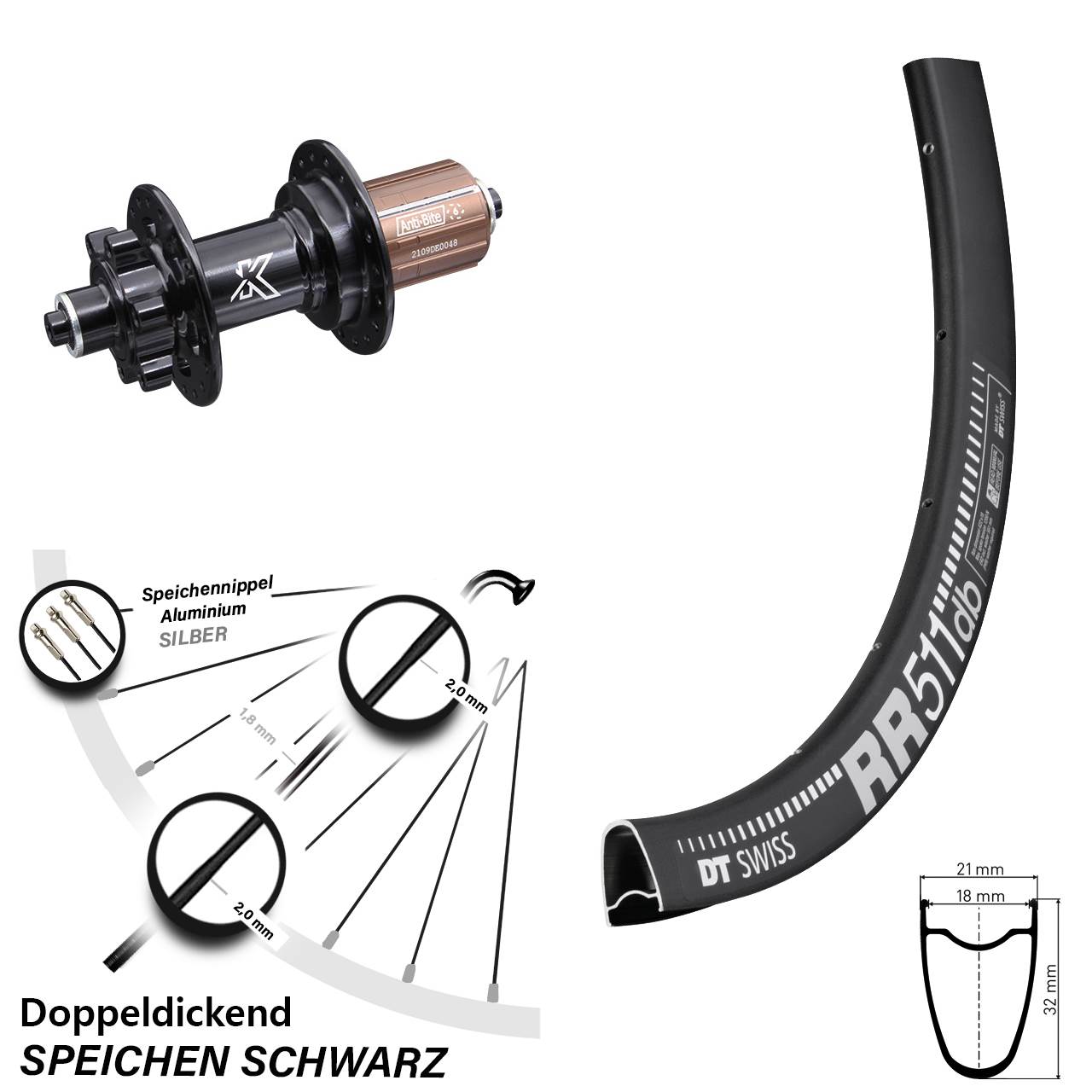 Disc Laufrad 28 Zoll DT Swiss RR511 KX-M 8-12 fach HG QR