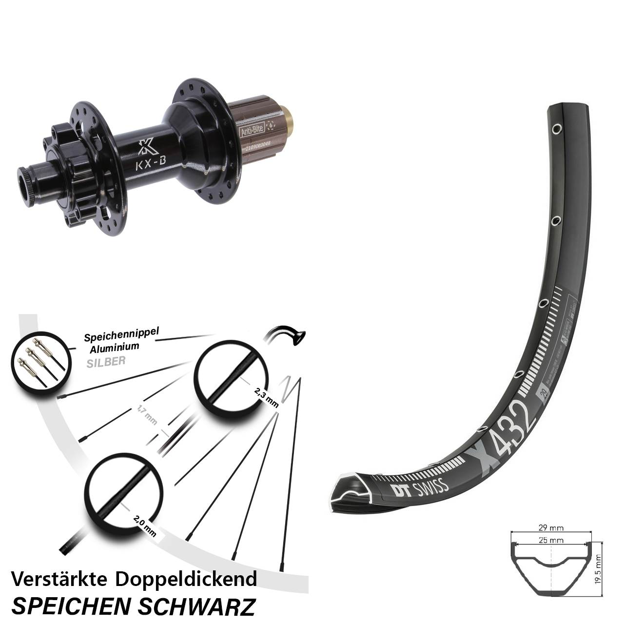 29 Zoll DT Swiss X432 KX-B Disc Hinterrad 12x148 8-11 fach