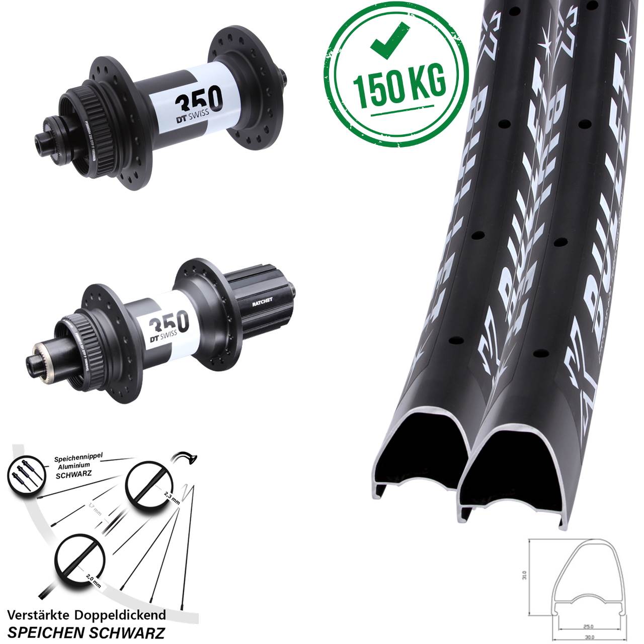 29 Zoll KX Bullet OS DT Swiss 350 Centerlock Laufradsatz QR 11-12 fach