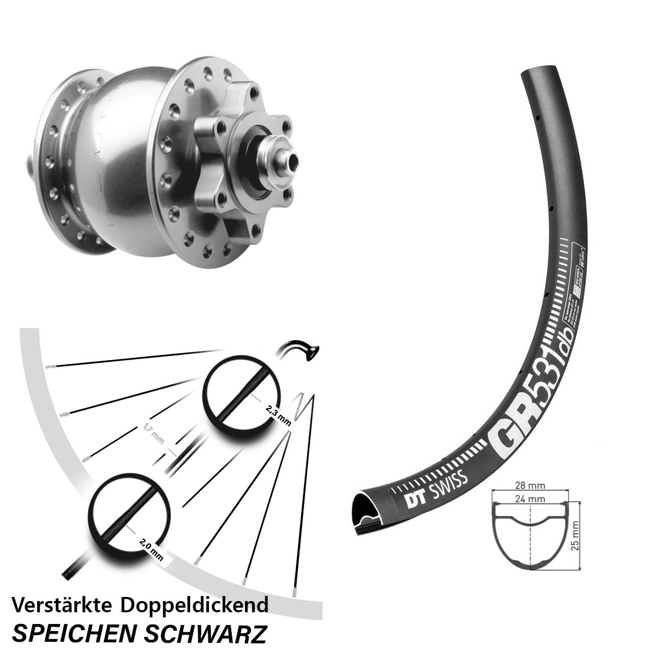 28-29 Zoll DT Swiss GR531 SON 28 silbern Disc Nabendynamolaufrad QR