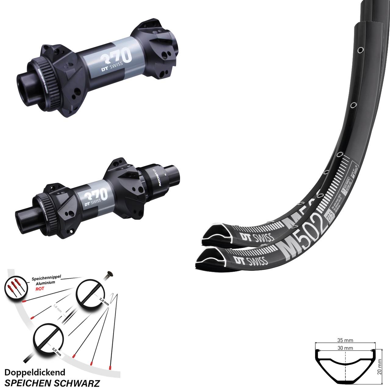27,5 Zoll Laufradsatz MTB Boost Centerlock Straightpull 370 DT Swiss M 502 Sram XD