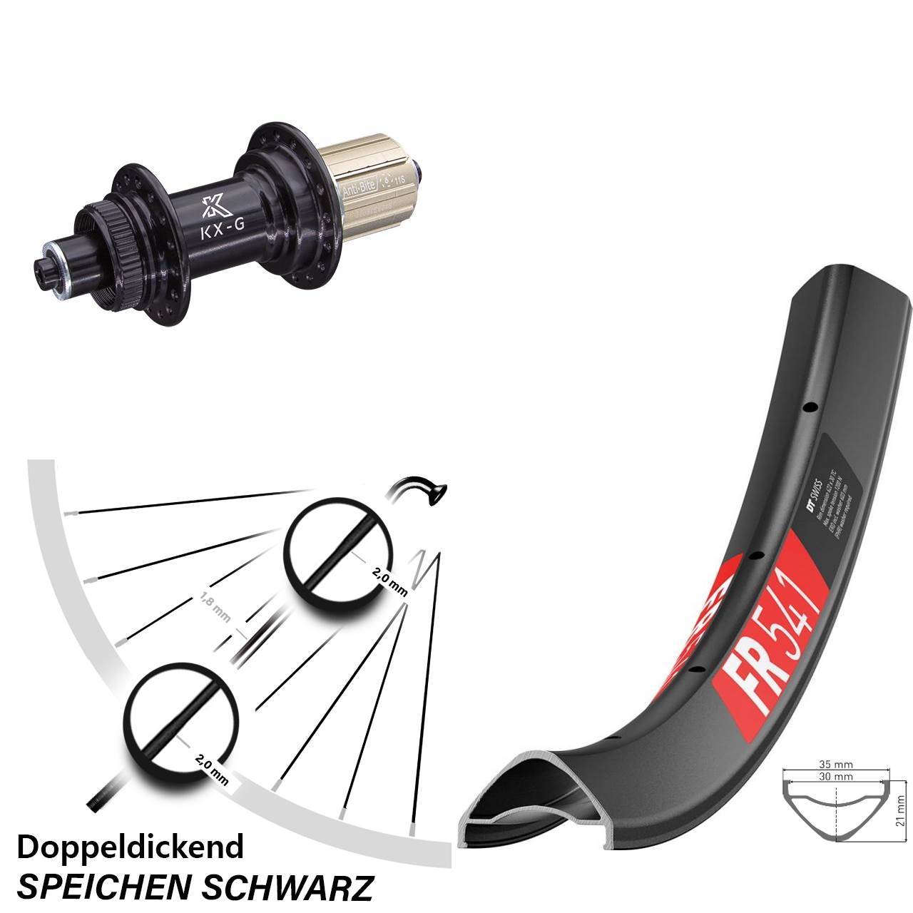 DT Swiss FR541 KX-G 27,5 Zoll Disc Laufrad QR 8-12 fach