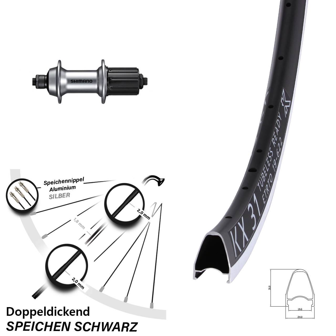 KX 31 Shimano Tiagra 28 Zoll Hinterrad QR 11-12 fach
