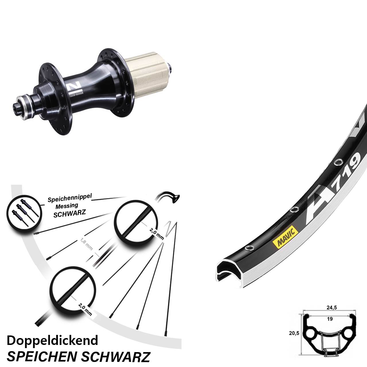 28 Zoll Hinterrad Mavic A719 Novatec F162 QR 8-12 fach HG