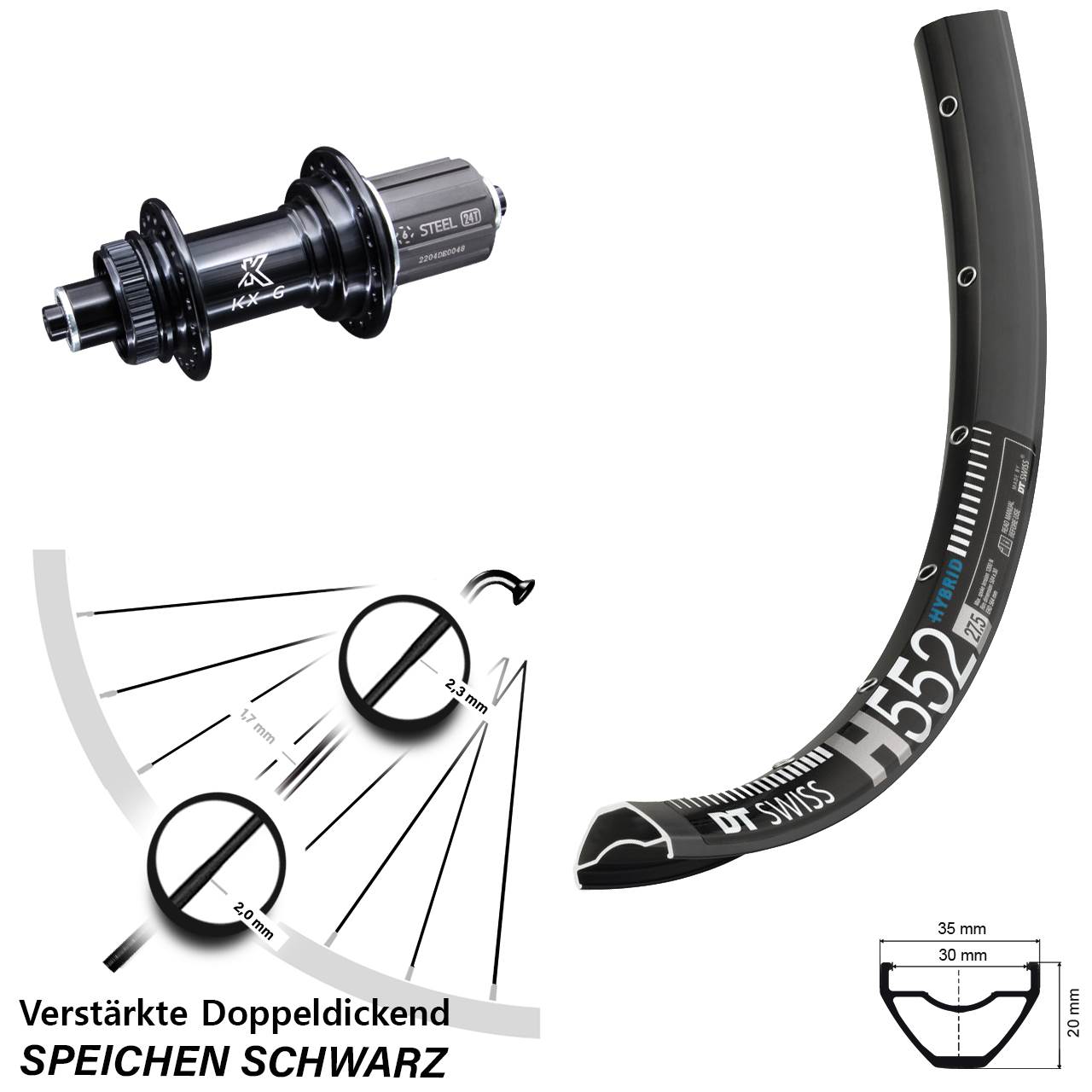 Disc Hinterrad QR 29 Zoll DT Swiss H552 KX-GS verstärkt 8-12 fach
