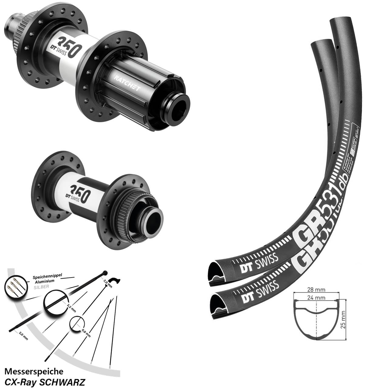 27,5 Zoll DT Swiss GR531-350 Disc Laufradsatz 15x100 12x142 11-12 fach HG CX-Ray
