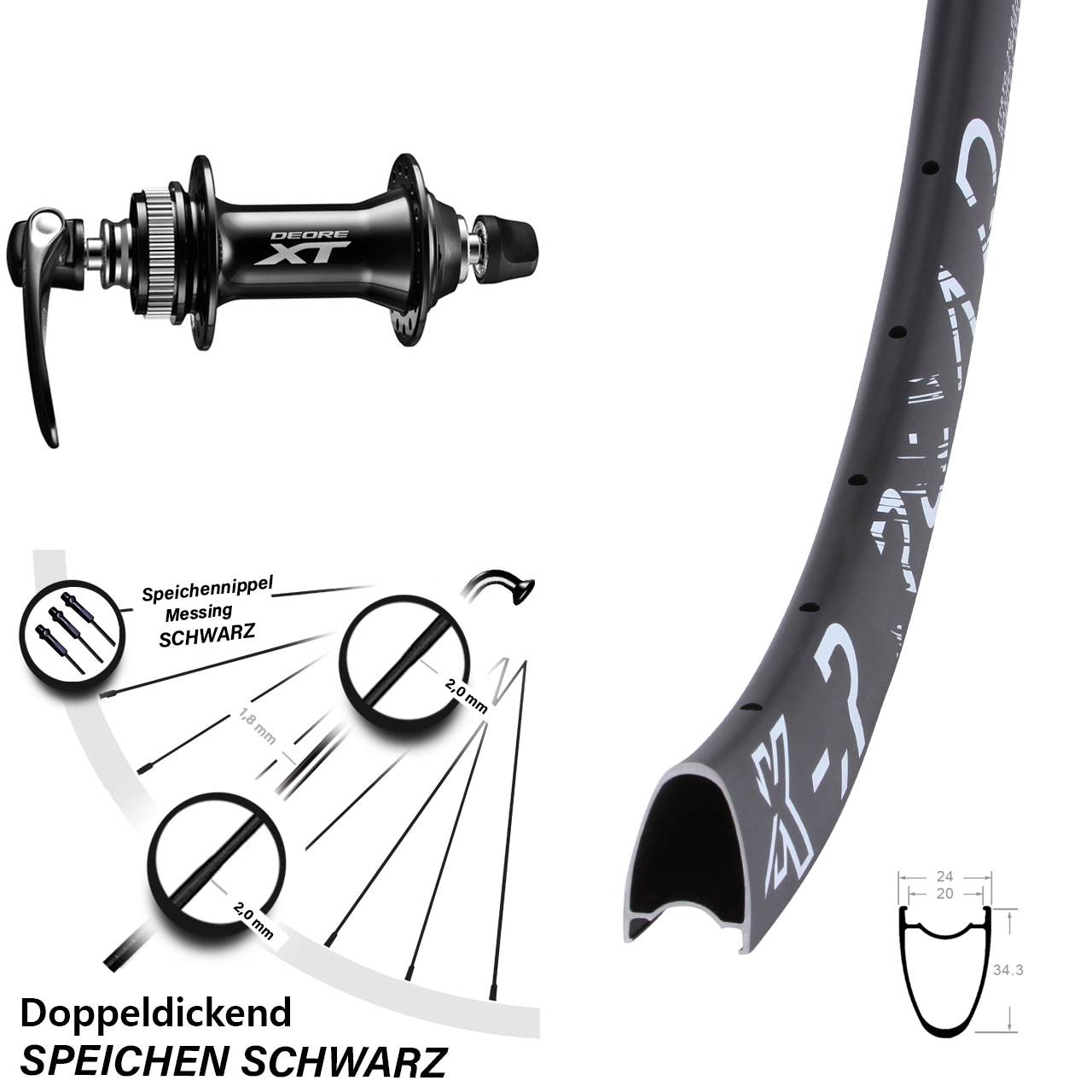 KX-R Road Shimano HB-M8000 28 Zoll Centerlock Vorderrad für Schnellspanner