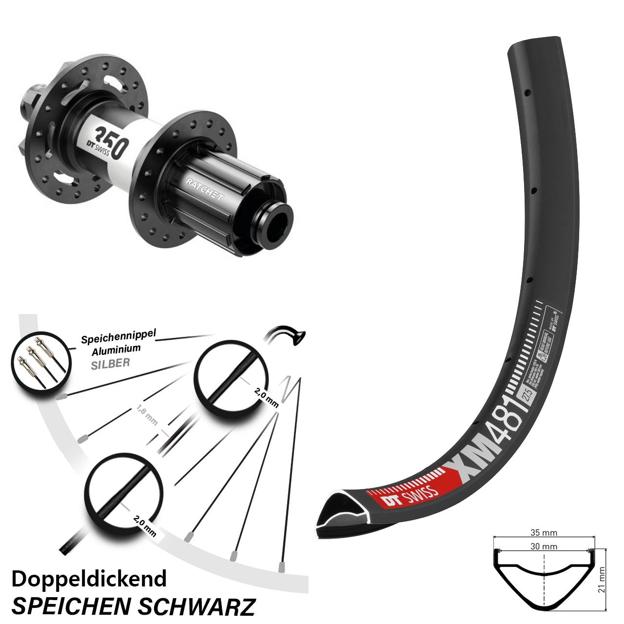 27,5 Zoll Hinterrad DT Swiss XM 481 350 6-Loch 8-11 fach 12x148