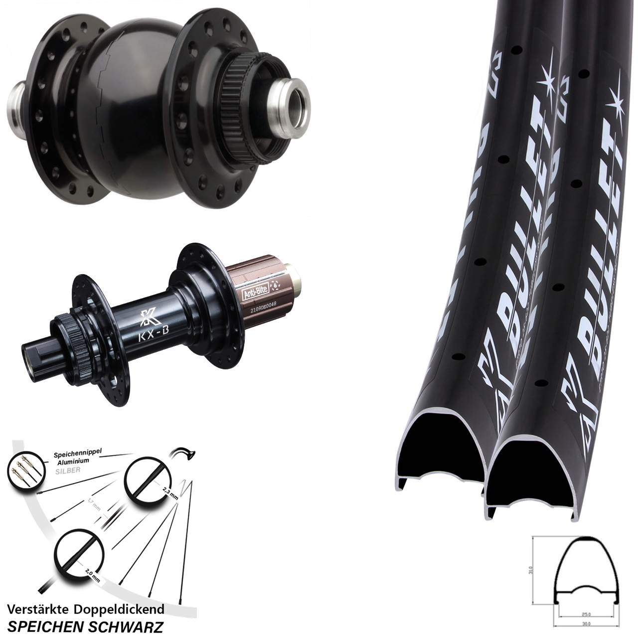 28 Zoll KX-Bullet SON 28 Boost Laufradsatz Centerlock 8-12 fach HG