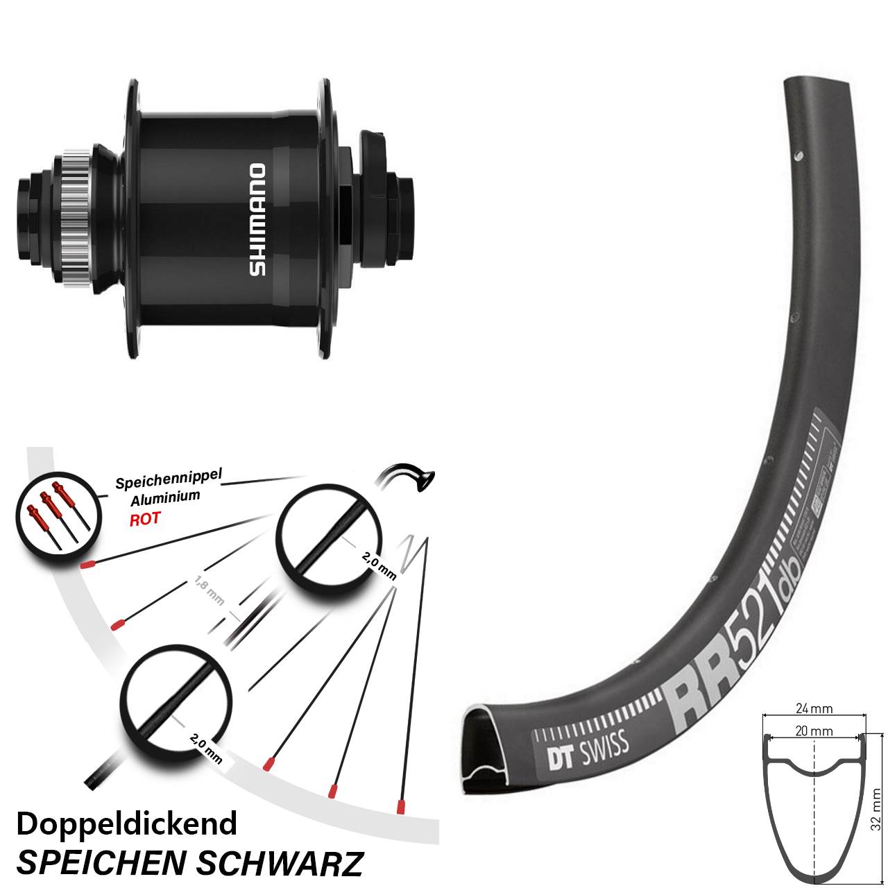 28 Zoll DT Swiss RR521 Shimano DH-UR708 Centerlock Vorderrad mit Nabendynamo 15x100