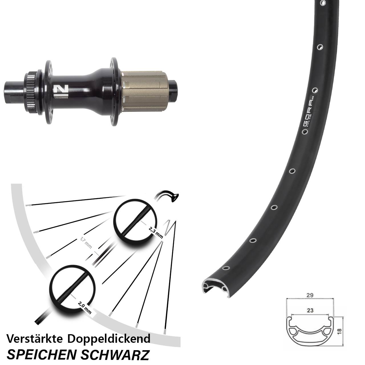 Centerlock Hinterrad 29 Zoll Gora 23 Novatec D792SB 8-12 fach 12x142