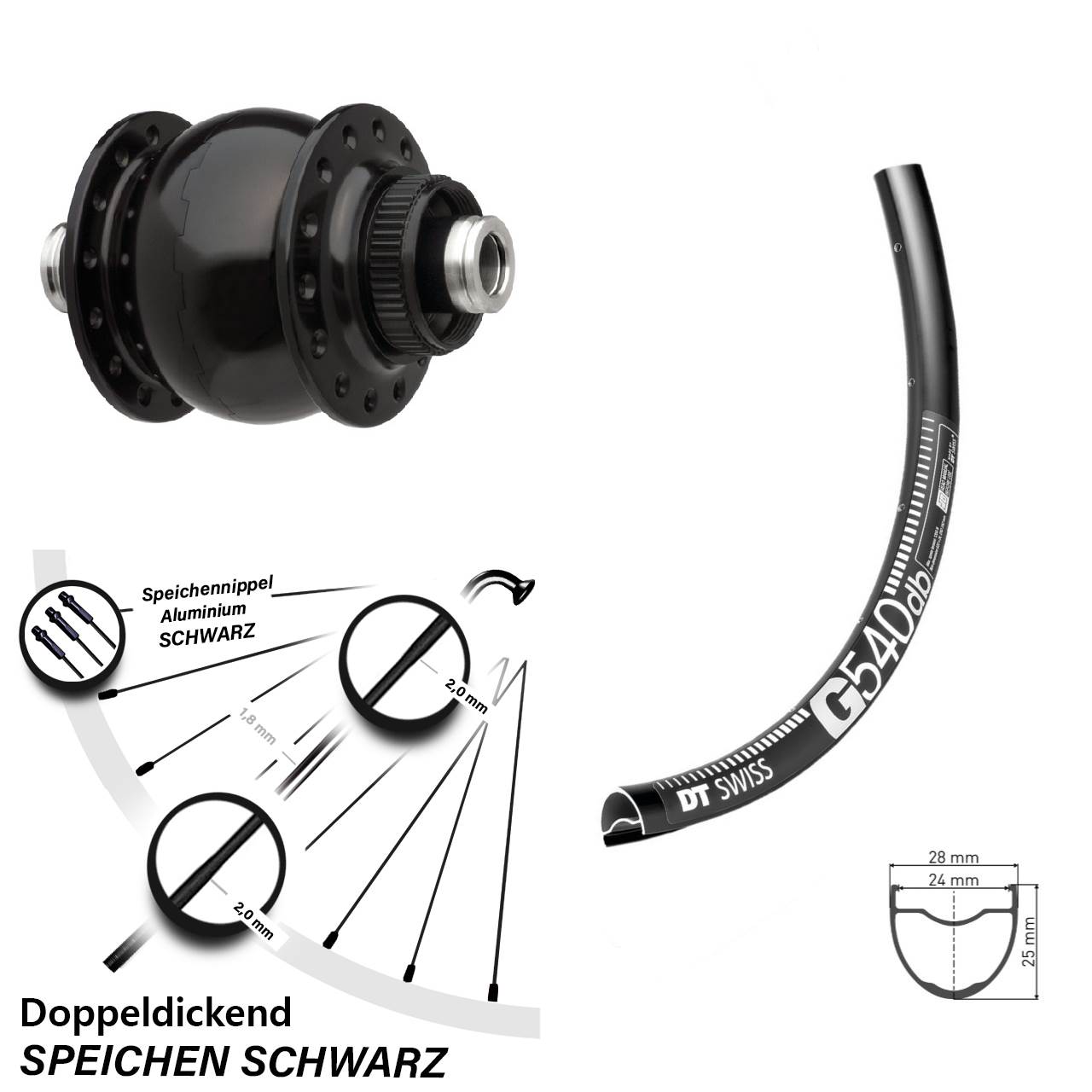 Disc Nabendynamo-Laufrad 650B DT Swiss G 540 SON 28 12x100