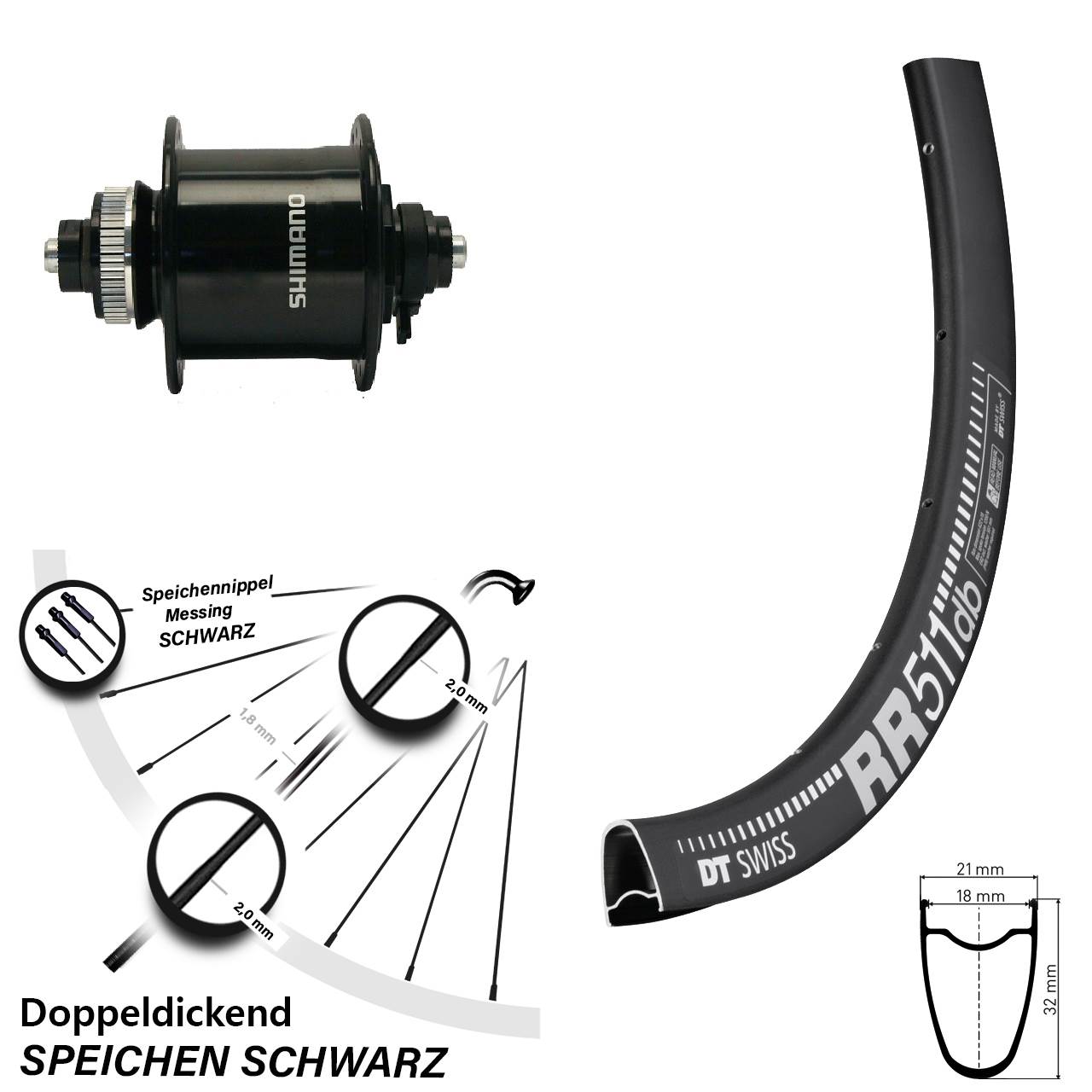 Vorderrad mit Nabendynamo Shimano DH-UR700 DT Swiss RR 511 DB 28 Zoll Centerlock