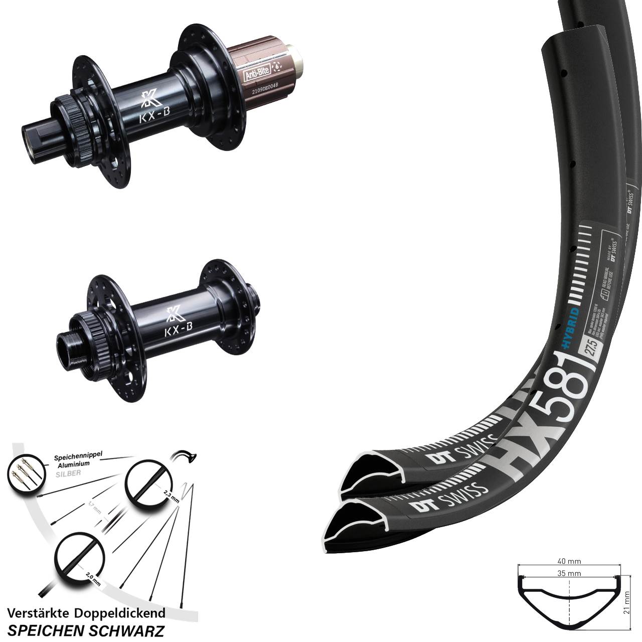 Laufradsatz Centerlock 27,5 Zoll DT Swiss HX581 KX-B 8-12 fach HG 15x110 12x148