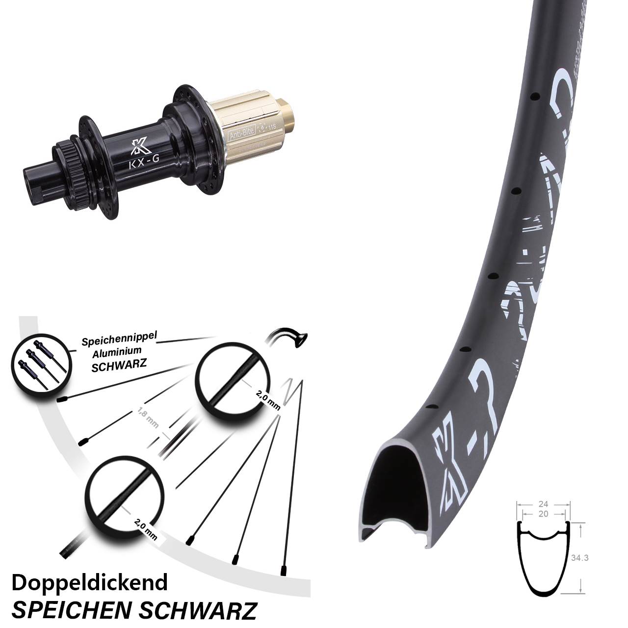 Centerlock Hinterrad 12x142 28 Zoll KX-GR Road 8-12 fach HG