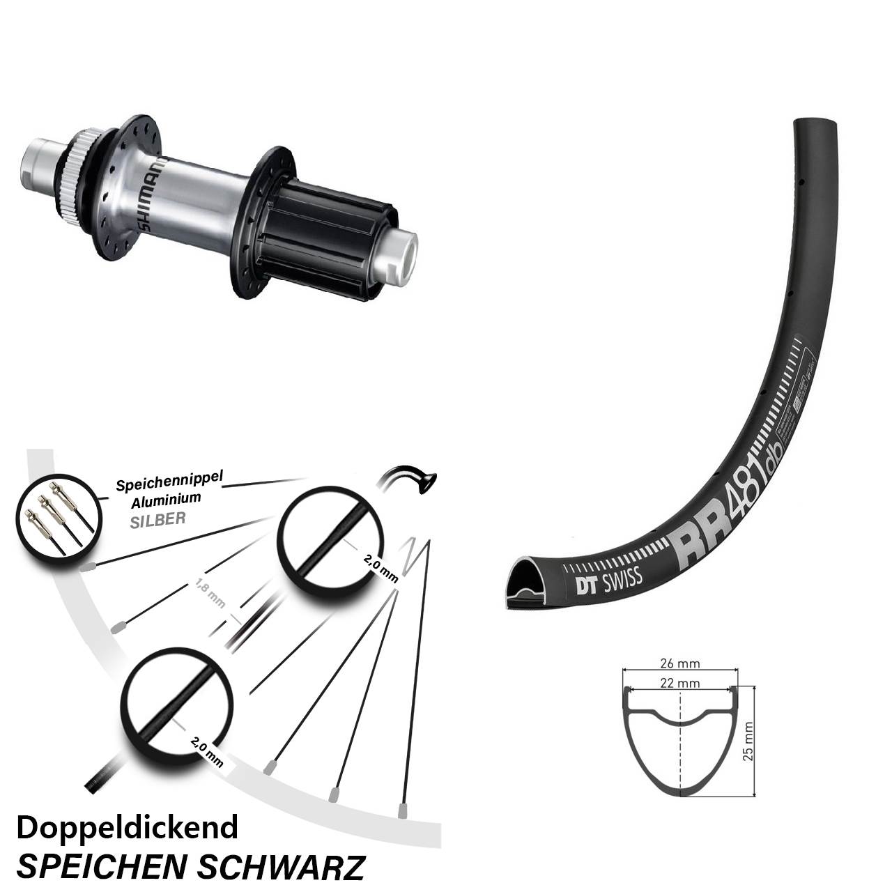 28 Zoll DT Swiss RR 481 DB Hinterrad mit Shimano FH-RS770 Centerlock