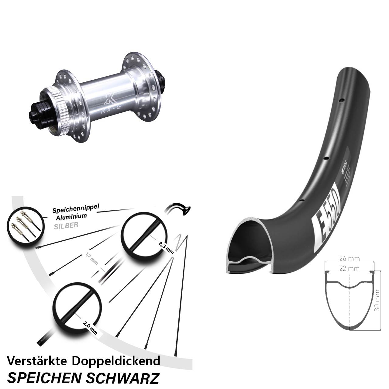 Disc Laufrad 28 Zoll DT Swiss E550 KX-G für Schnellspanner